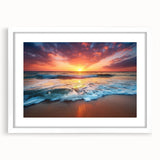 Abstract art print of a Caribbean seascape in soft blue and green tones on a white-framed canvas.