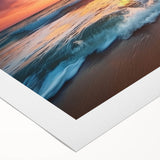 Art deco poster of a serene Barbados beach scene in cool blue tones on rolled canvas, suitable for dining room wall art.