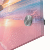 Large abstract wall art in vibrant blue and green tones on acrylic, depicting Caribbean scenery.