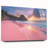 Large abstract wall art of Caribbean scenery in vibrant blues and greens on acrylic glass.