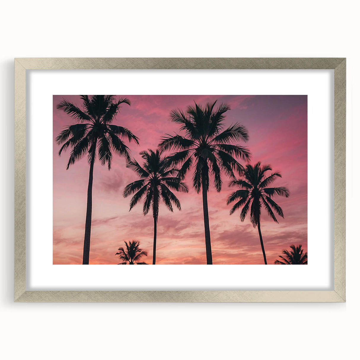 Extra large abstract art print featuring textured Caribbean scenery in vibrant blues and greens, framed in silver.