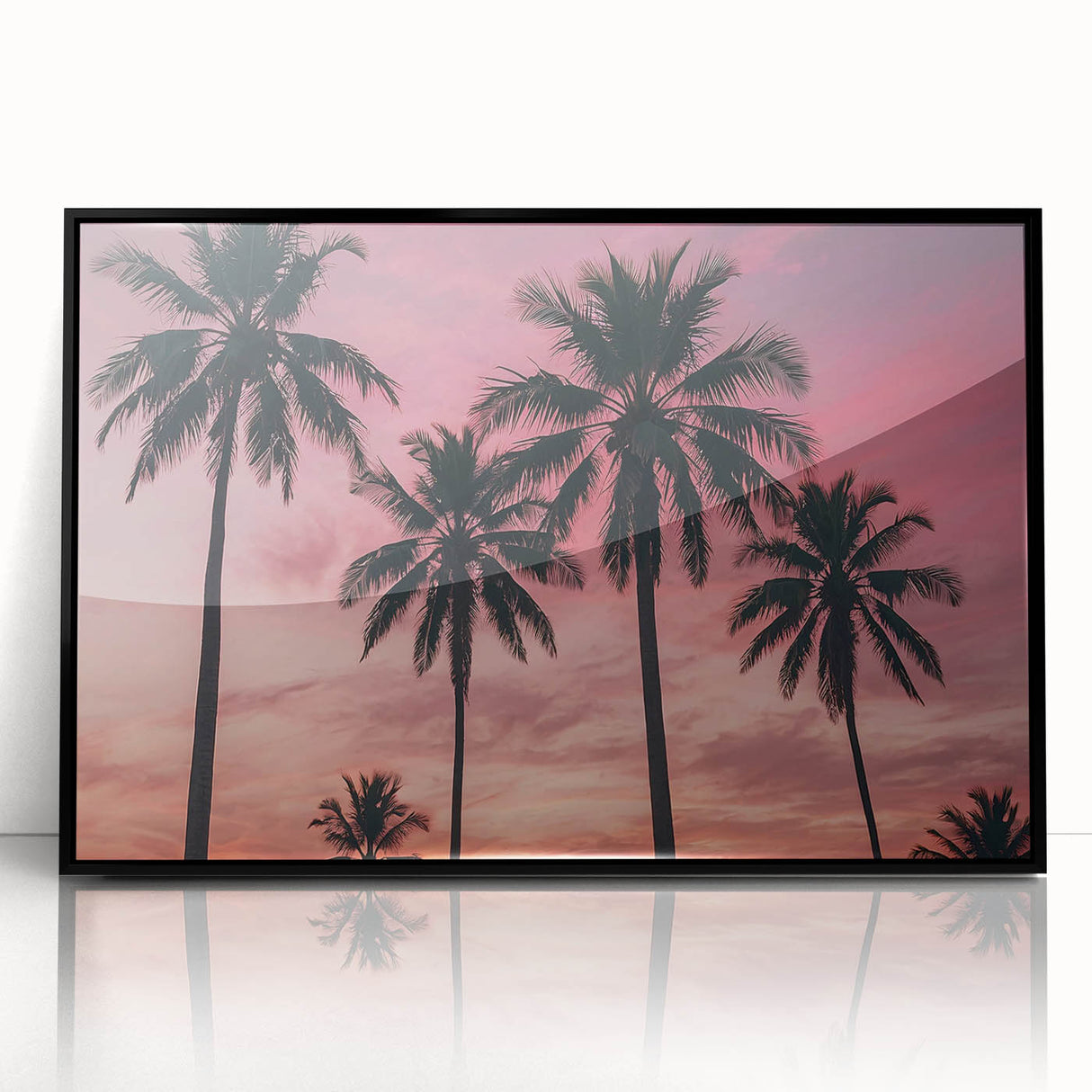 Large abstract wall art depicting a Caribbean scenery on a black framed acrylic print, ideal for modern living room decor.