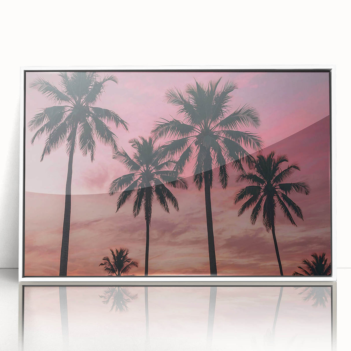Large art print of a Caribbean scenery in Jamaica on white-framed acrylic, featuring mid-century modernist style.