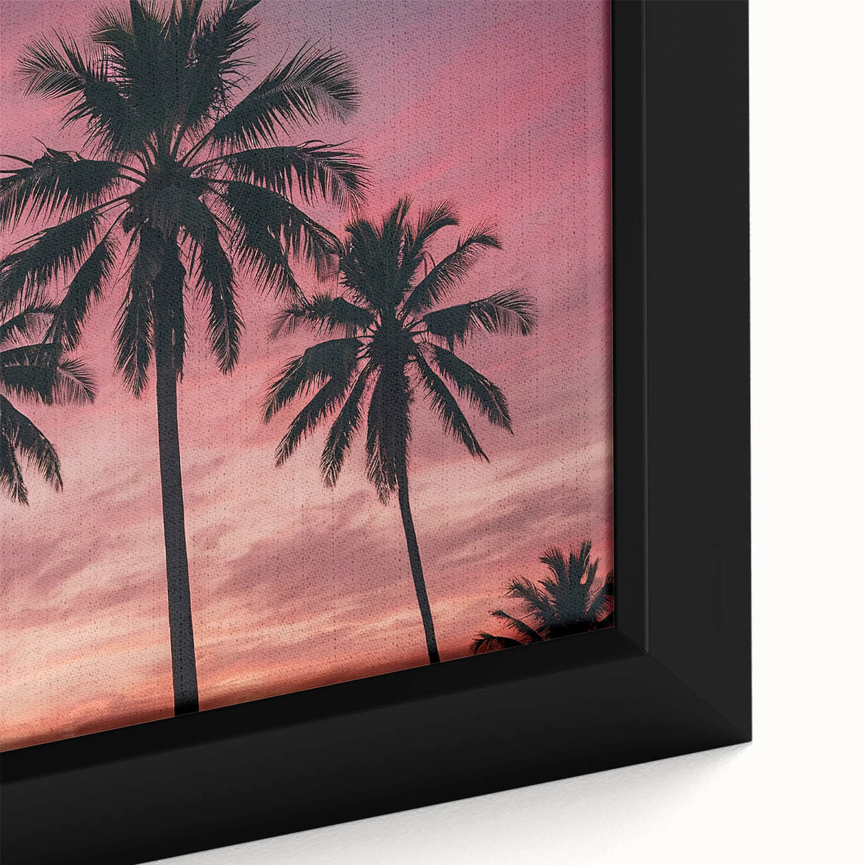 Extra large black wall art depicting a textured Caribbean scenery on framed canvas, using vibrant colors.