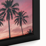 Extra large black wall art depicting a textured Caribbean scenery on framed canvas, using vibrant colors.