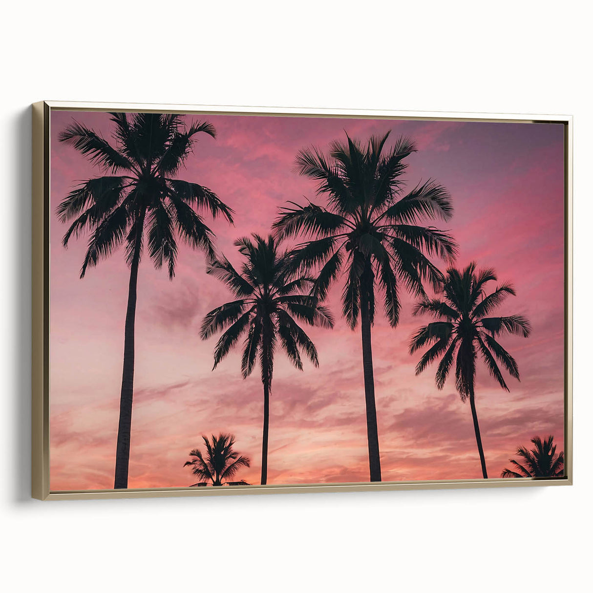 Framed canvas depicting a vintage Jamaican landscape with lush greenery and soft gold tones.