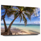 Large abstract wall art of a serene Caribbean scenery on acrylic glass, suitable for bedroom or dining room decor.