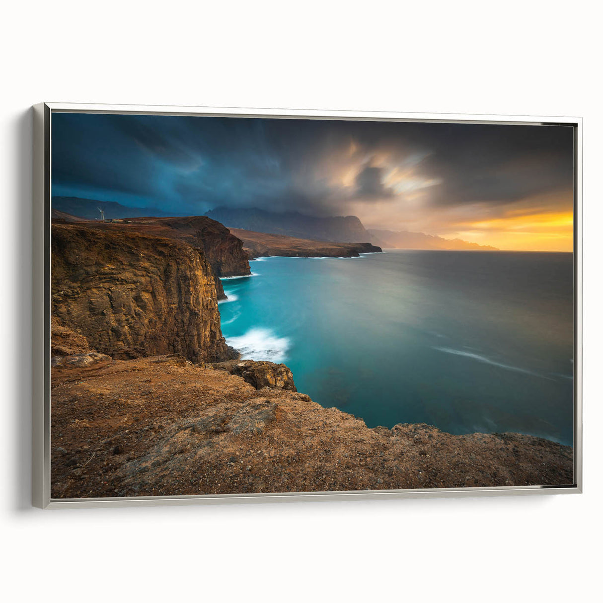 Framed canvas of a vintage-style Puerto Rican landscape in muted earth tones, ideal for bedroom wall art.