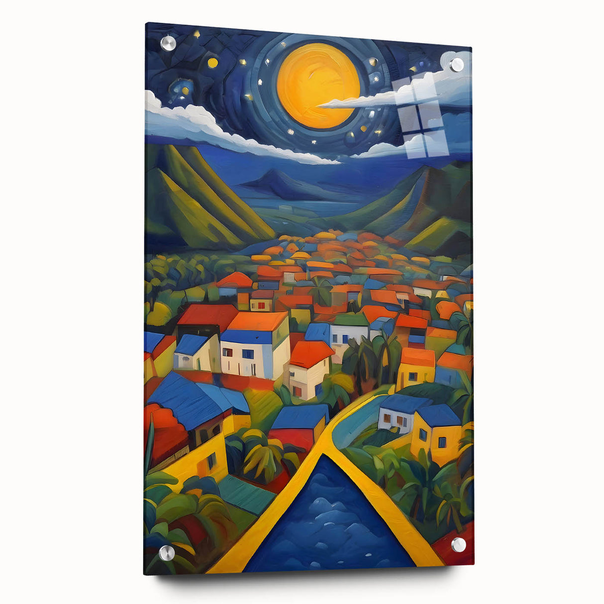 Acrylic print of a Caribbean Saint Lucia scenery, featuring vibrant ocean blues and lush greens, ideal for dining room decor.