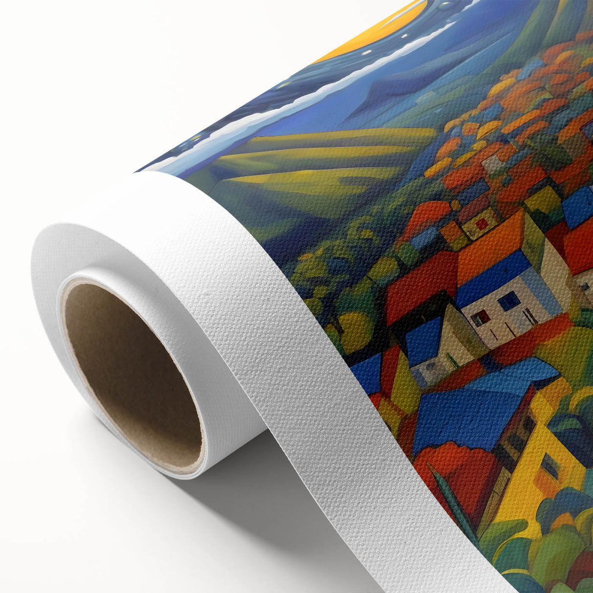 Art deco style poster of Caribbean Saint Lucia scenery on rolled canvas.