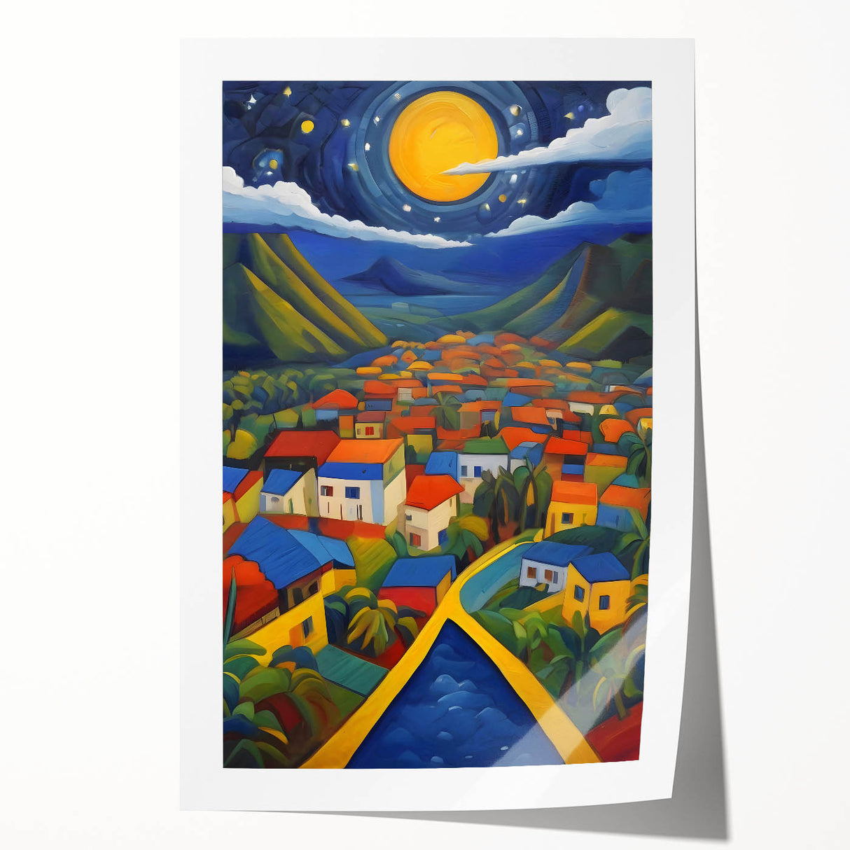 Extra large rolled print of Saint Lucia scenery, featuring vibrant green and blue hues, ideal for art wall dining room.