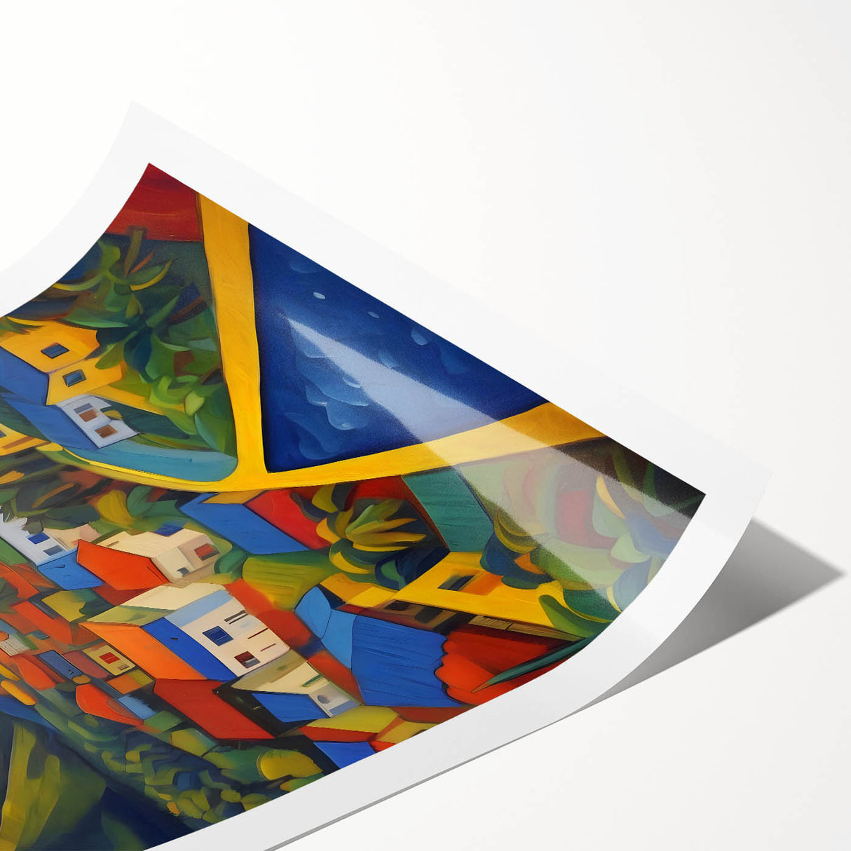 Extra large wall art featuring line art flowers with vibrant Caribbean scenery on a rolled print.