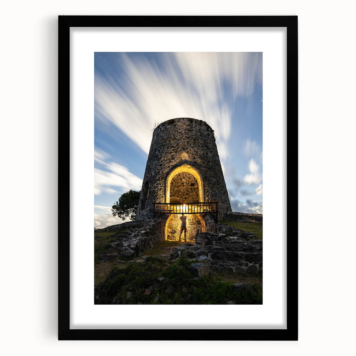 Extra large framed abstract art print depicting colorful Caribbean scenery, ideal for living room decor.