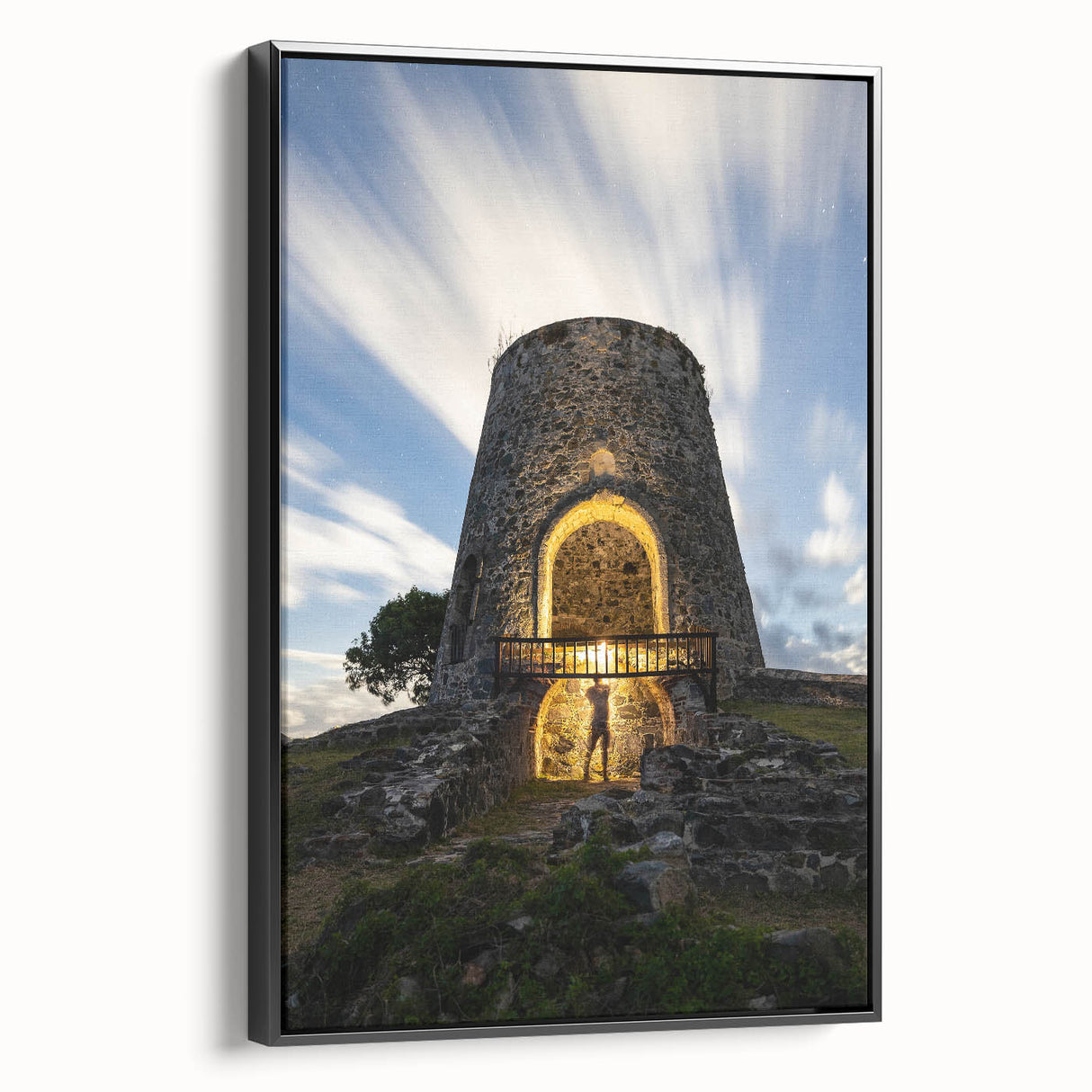 Black and white framed canvas of the Caribbean Virgin Islands landscape, ideal for bedroom wall decor.