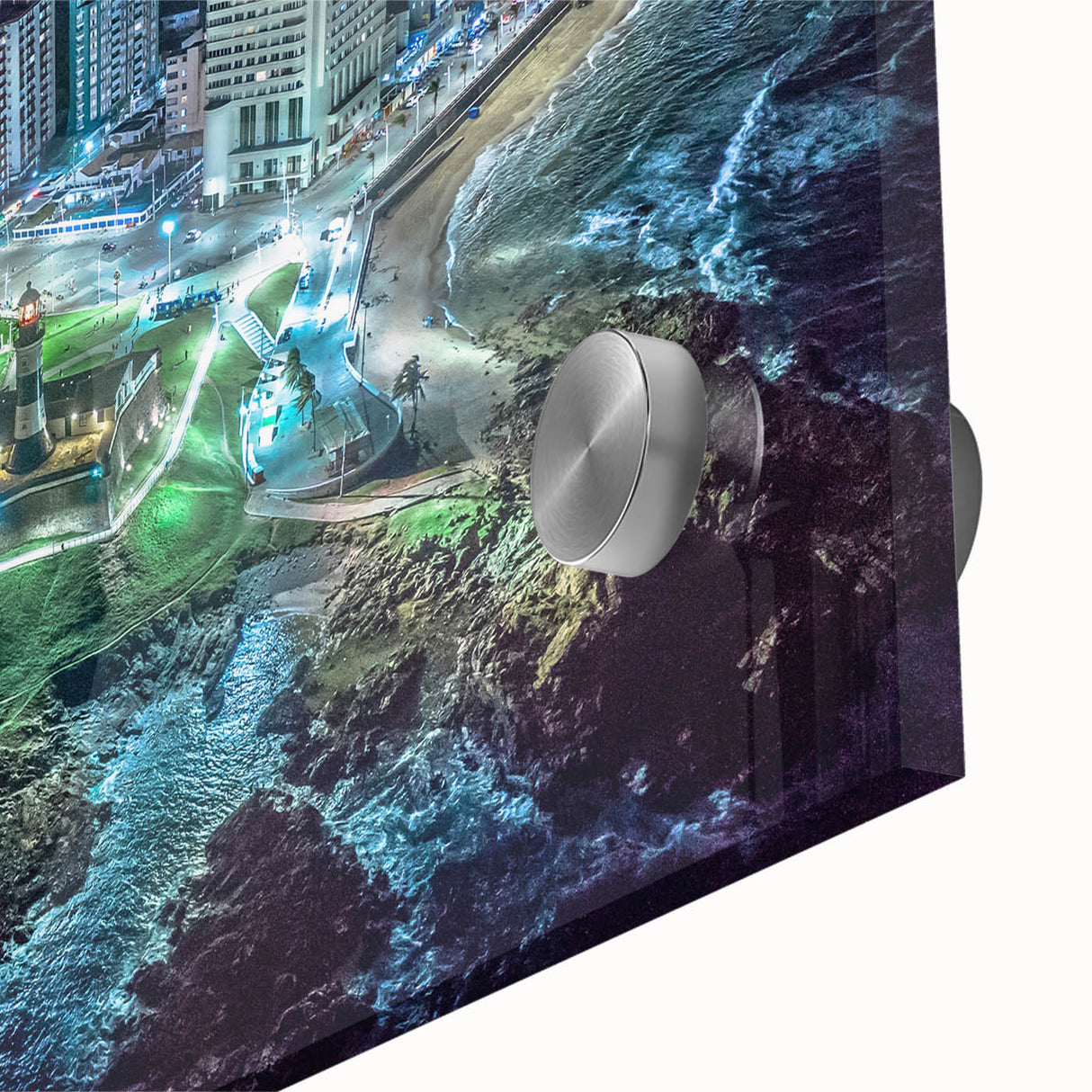 Large abstract wall art of a Central American scene in mid-century modernist style on acrylic glass.