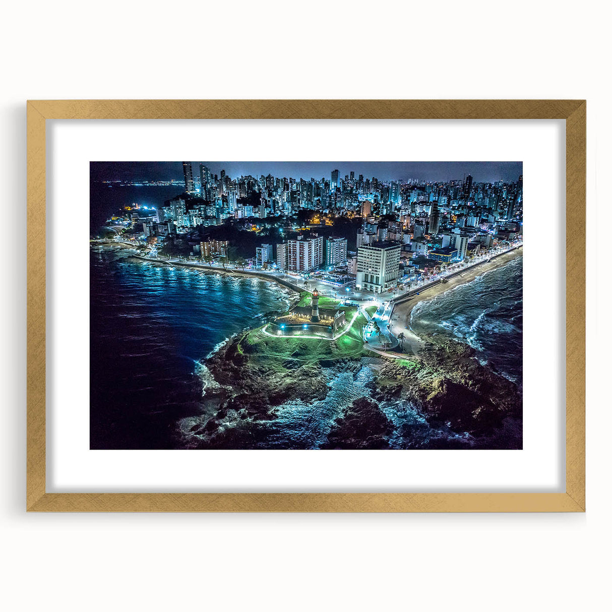 Extra large abstract art print depicting a textured scenery of El Salvador, with vibrant earth tones in a gold frame.
