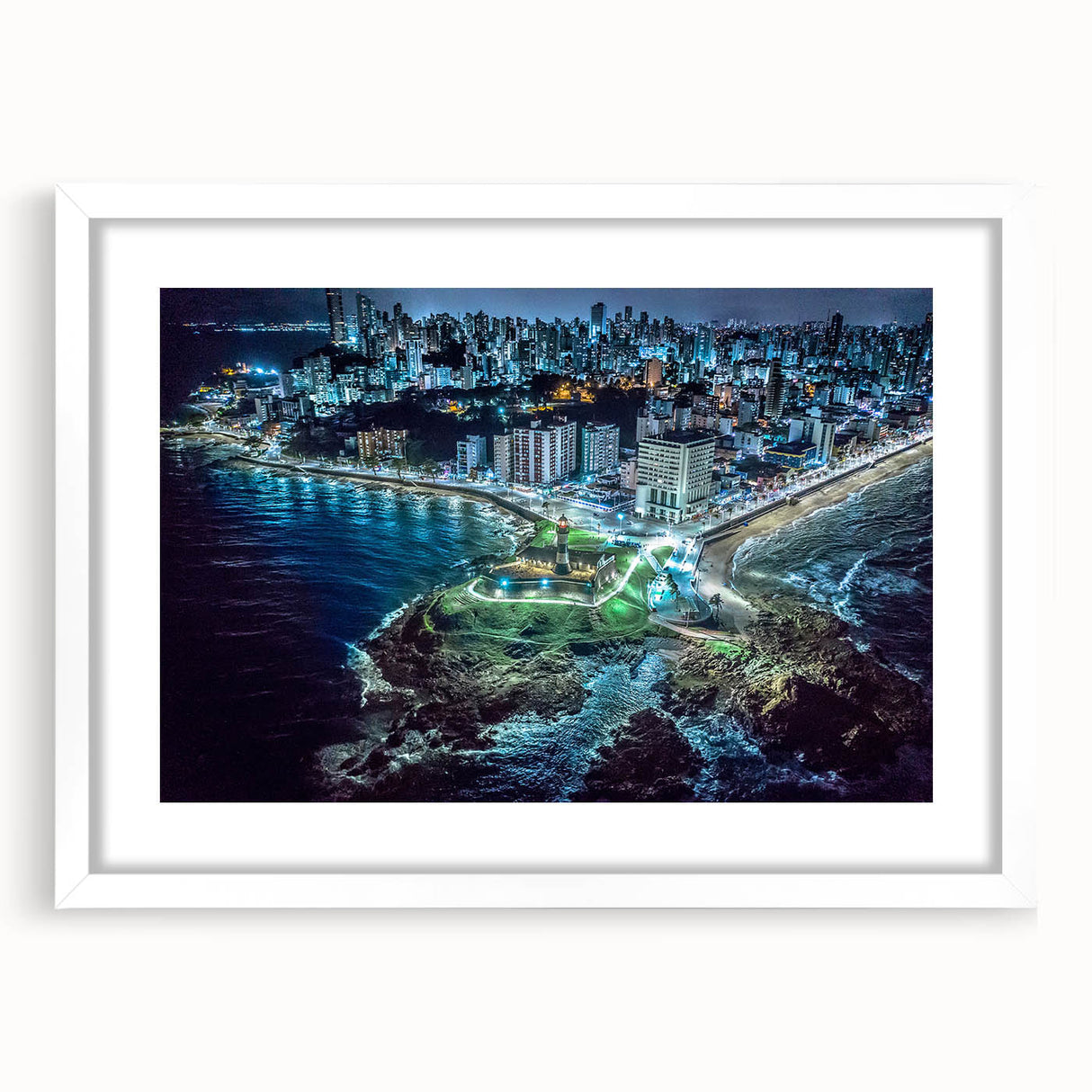 Abstract art print of Central America scenery in muted earth tones on a framed white mat, ideal for dining room decor.