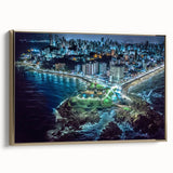 Framed canvas wall art of a vintage-style El Salvador landscape in black and gold tones, ideal for bedroom decor.