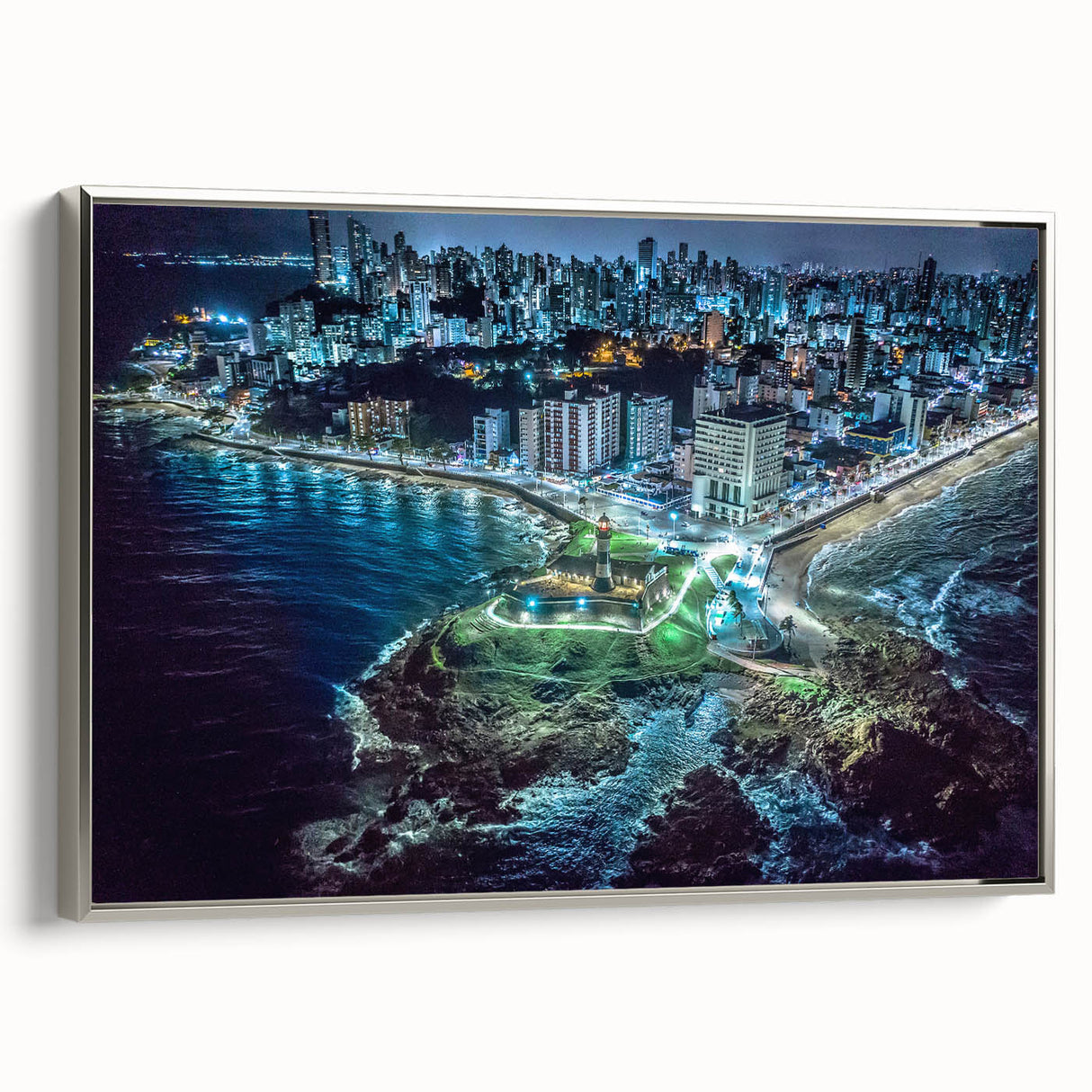 Landscape art painting of a Salvadoran rural scene in vibrant colors on a silver-framed canvas, ideal for living room decor.