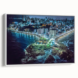 Vintage poster art of El Salvador scenery on a framed canvas, featuring vibrant colors, ideal for living room decor.