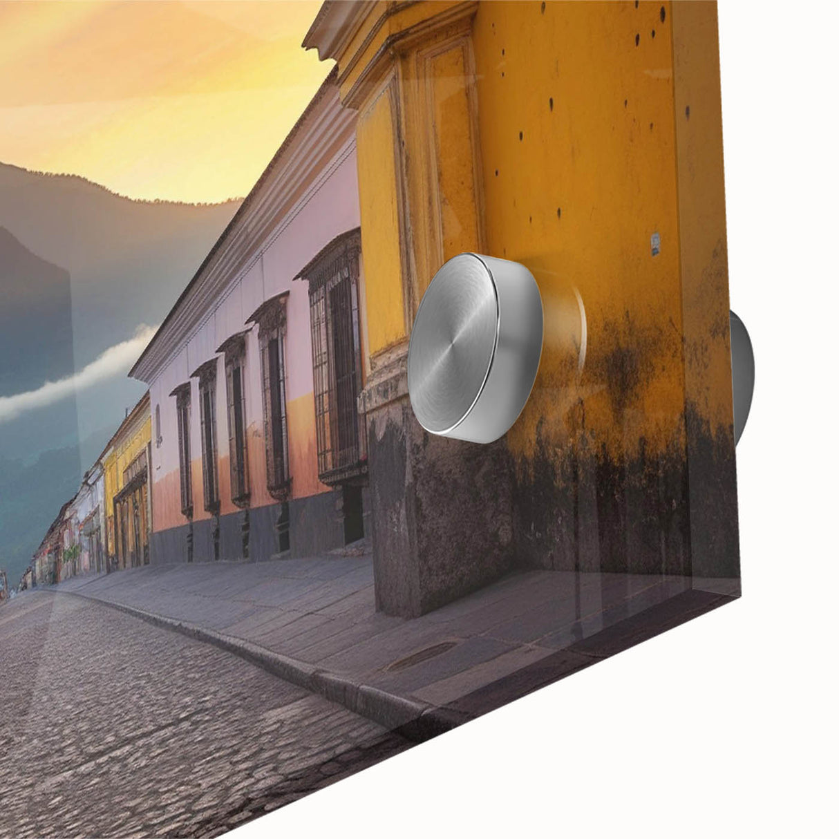 Large abstract wall art featuring a mid-century modernist design of Central America's scenery on acrylic glass.