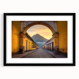 Extra large abstract art print of a colorful, textured Central American landscape on a black framed canvas.