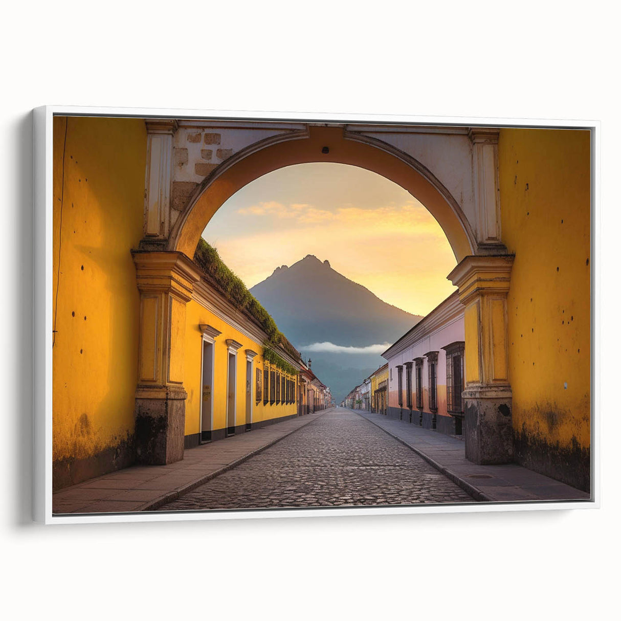 Vintage poster art of a Central American scenery in Guatemala on framed canvas.