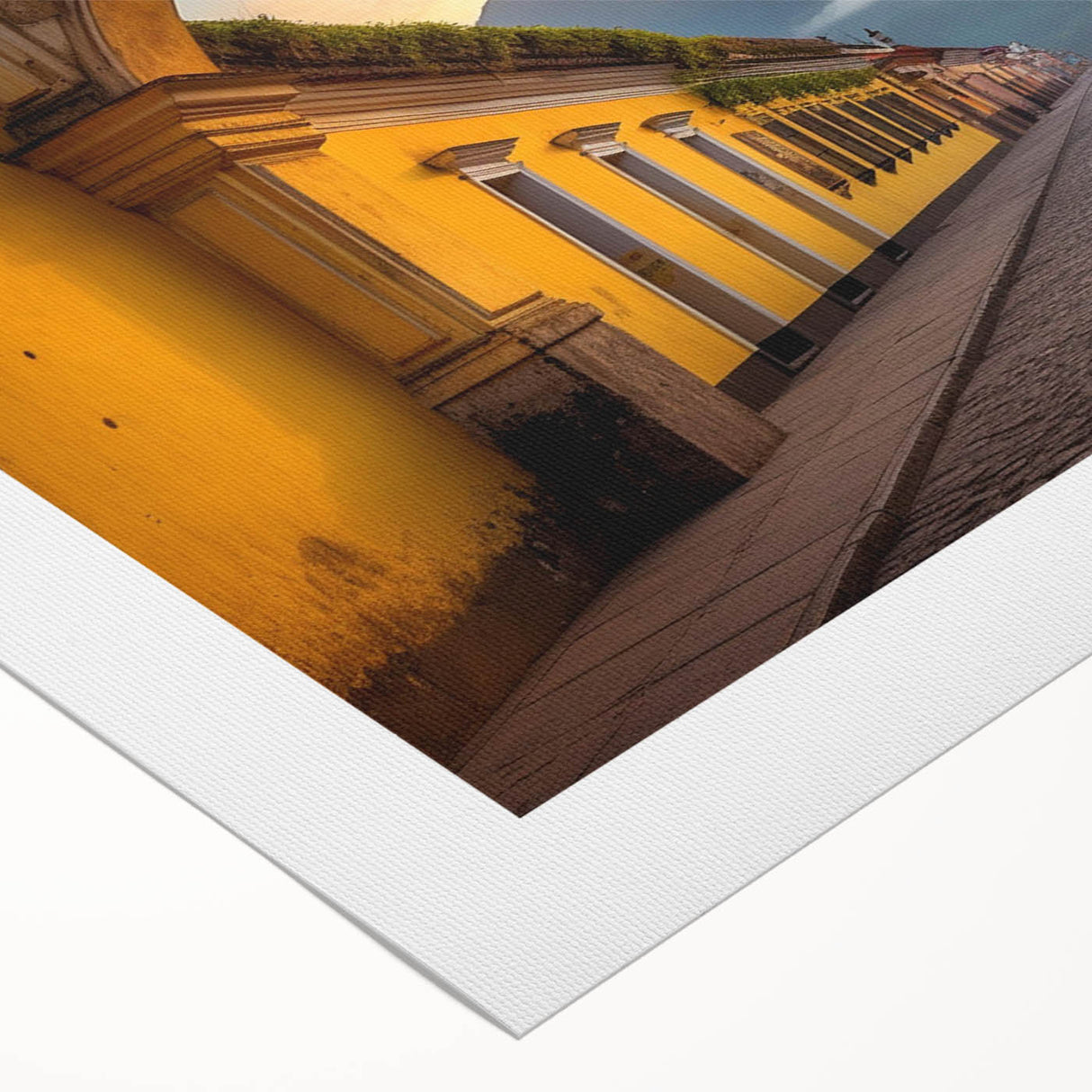 Art deco poster of a Guatemalan landscape with rich green and earth tones on rolled canvas, suitable for dining room walls.