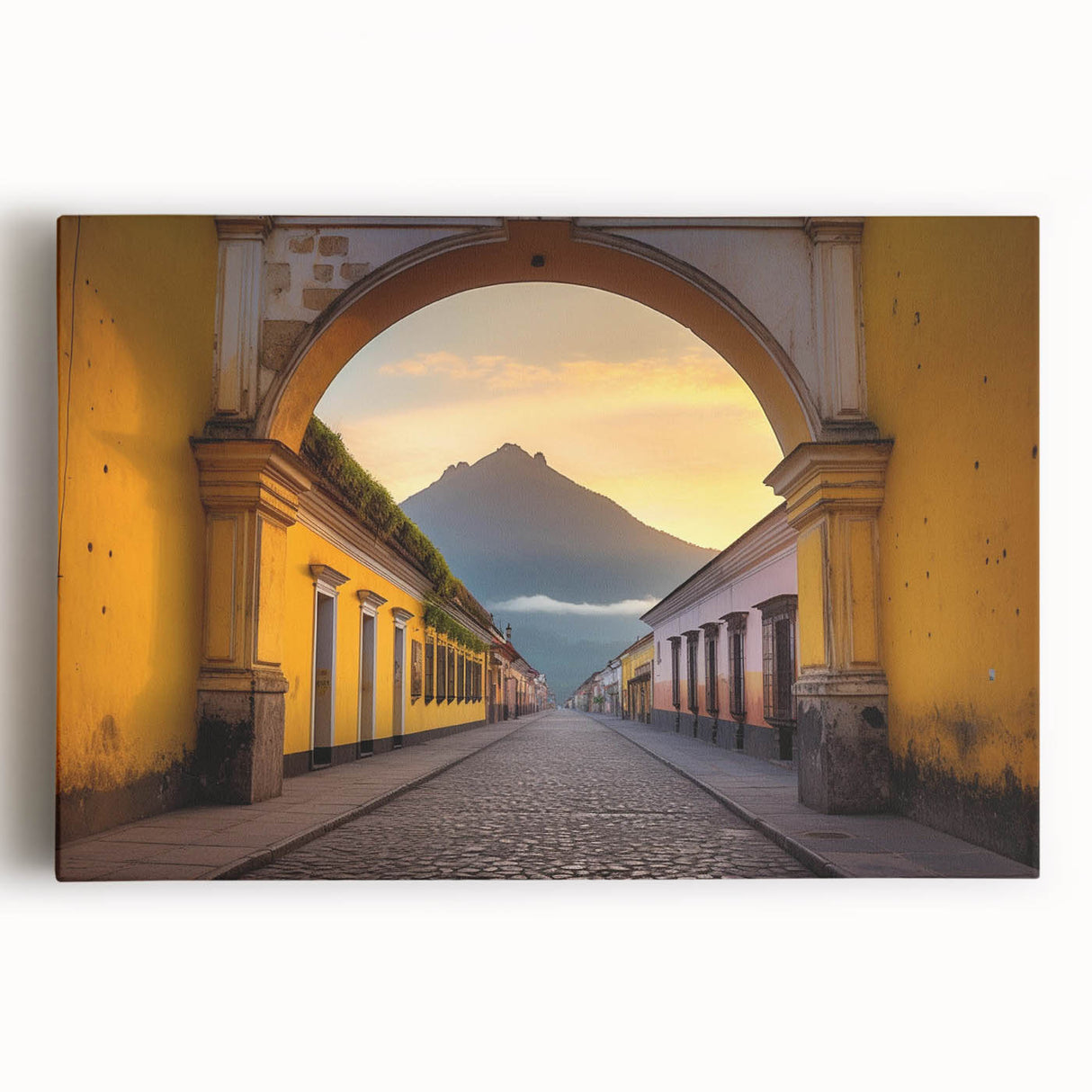 Large black and white stretched canvas of a Central American landscape, ideal for kitchen wall art.