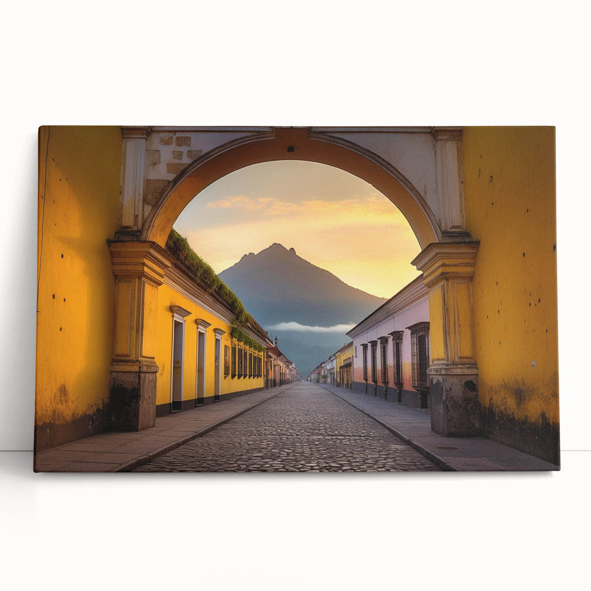 Black and white photo of a Guatemalan landscape on stretched canvas, ideal for kitchen wall art.