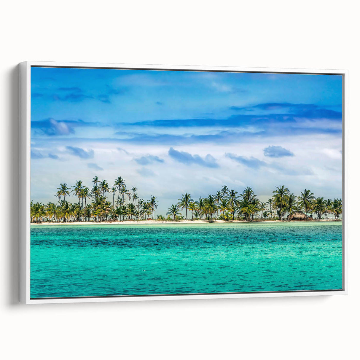 Vintage poster art of a Central American scenery on a framed canvas, featuring vibrant colors, ideal for living room decor.