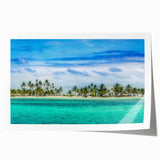 Extra large rolled print of a Central American scenery featuring lush florals in vibrant greens and blues.