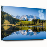 Large abstract wall art depicting a European landscape in muted greens and blues, acrylic print.