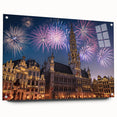 Large abstract wall art depicting a European scenery in muted earth tones on acrylic glass, ideal for dining room decor.