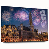 Large abstract wall art depicting a European scenery in muted earth tones on acrylic glass.