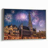 Framed canvas of a vintage-style landscape painting featuring colorful European scenery, ideal for living room decor.