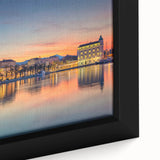 Extra large framed canvas featuring a textured, colorful Croatian scenery in muted earth tones, ideal for living room decor.