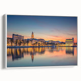 Vintage poster art of a Croatian landscape on a framed canvas, featuring vibrant colors, ideal for living room decor.