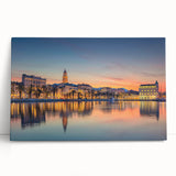Black and white photograph of a Croatian coastal town on large stretched canvas, suitable for kitchen wall art.