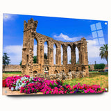 Acrylic print of a European Cyprus landscape, featuring muted earth tones, ideal for dining room decor.