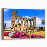 Framed canvas landscape painting of a European scenery in Cyprus with muted earth tones, ideal for bedroom wall art.
