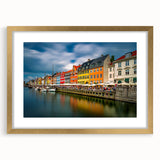 Extra large abstract art print of a European scenery in textured style, framed in gold, ideal for living room decor.