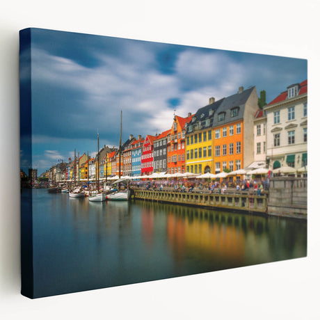 Large art print of a European cityscape in muted watercolor tones on stretched canvas, ideal for kitchen wall art.