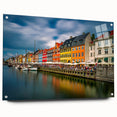 Acrylic print of a serene Danish landscape in soft blue and green tones, ideal for dining room decor.