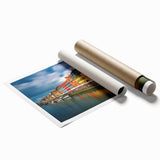 Extra large rolled print of a Danish landscape, featuring muted green and blue tones, ideal for classy bathroom wall art.