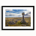 Abstract art print of a colorful, textured English Cumbrian landscape on a large framed canvas, ideal for living room decor.
