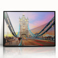 Large abstract wall art depicting the London skyline in muted gray and blue tones on a framed acrylic.