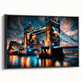 Black and white wall art of the Thames River on framed canvas, featuring a vintage poster style, ideal for bedroom decor.