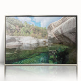 Large art print of a Corsican landscape in muted earth tones on a silver-framed acrylic, suitable for modern art wall decor.