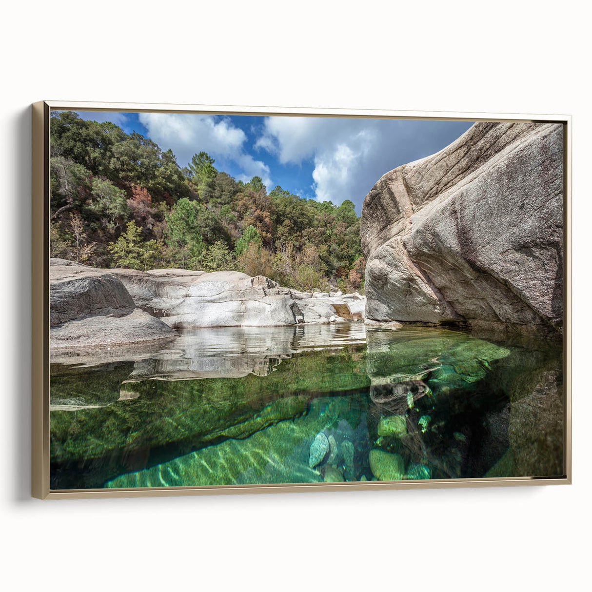 Framed canvas of a vintage-style Corsican landscape in muted earth tones, ideal for bedroom wall art.